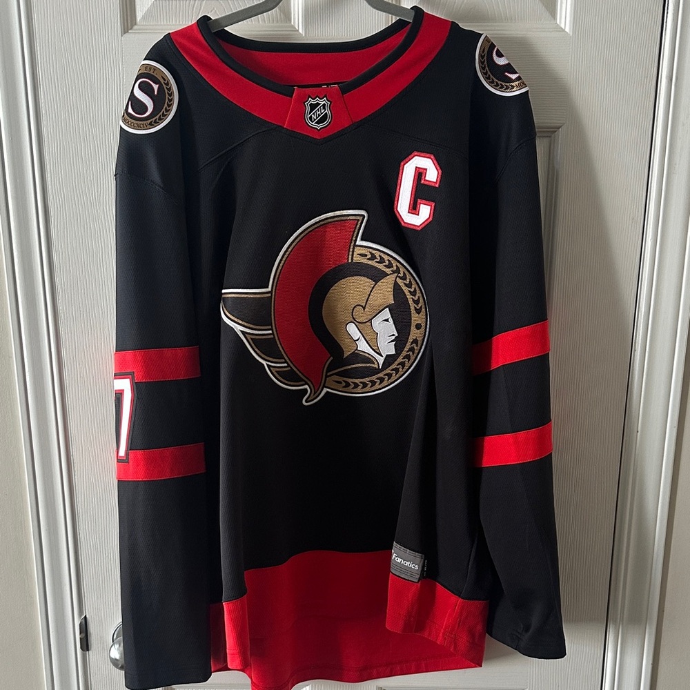 NHL Ottawa Senators Black and Red Captain Hockey Jersey